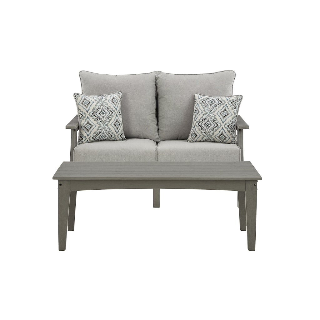 Signature Design by Ashley Visola Gray Outdoor Loveseat and Coffee Table - 54"W x 33"D x 37"H