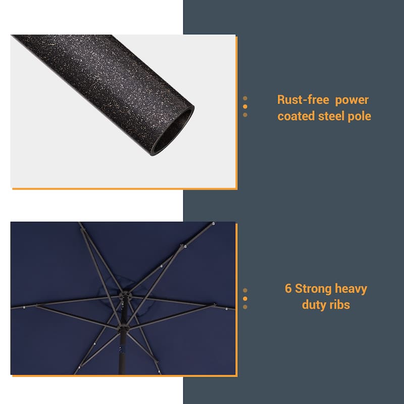 LIVOOSUN 10x6.5ft Steel Solar-Powered LED Patio Umbrella,w/Crank Tilt