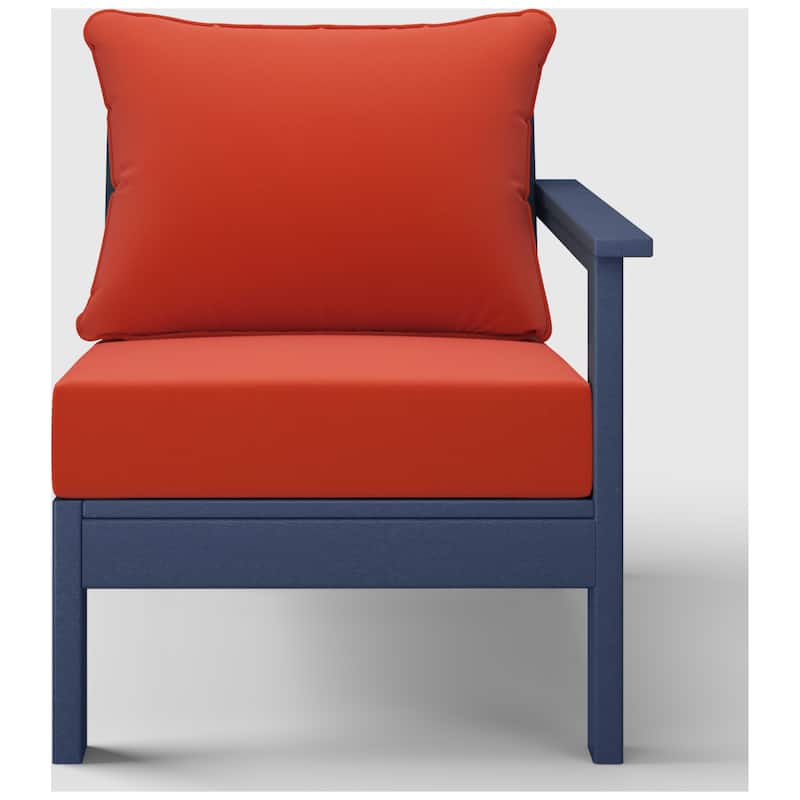 Birchwood All Weather HDPE Outdoor Patio Deep Seating Navy Blue Right Arm Facing Chair With Cushions (1-Piece)