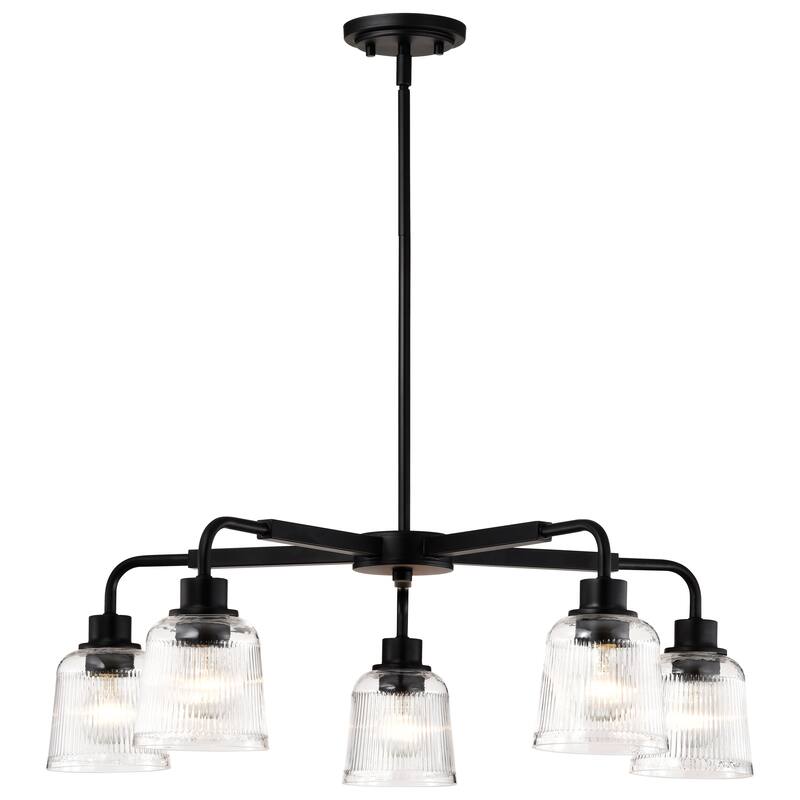 Grayson 5 Light Chandelier Matte Black Finish Clear Ribbed Glass - Matte Black