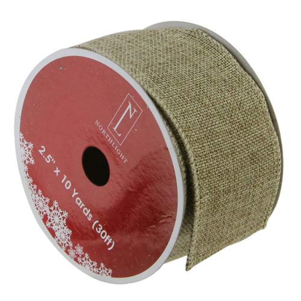 Faded Green and Brown Burlap Christmas Wired Craft Ribbon 2.5" x 10 Yards