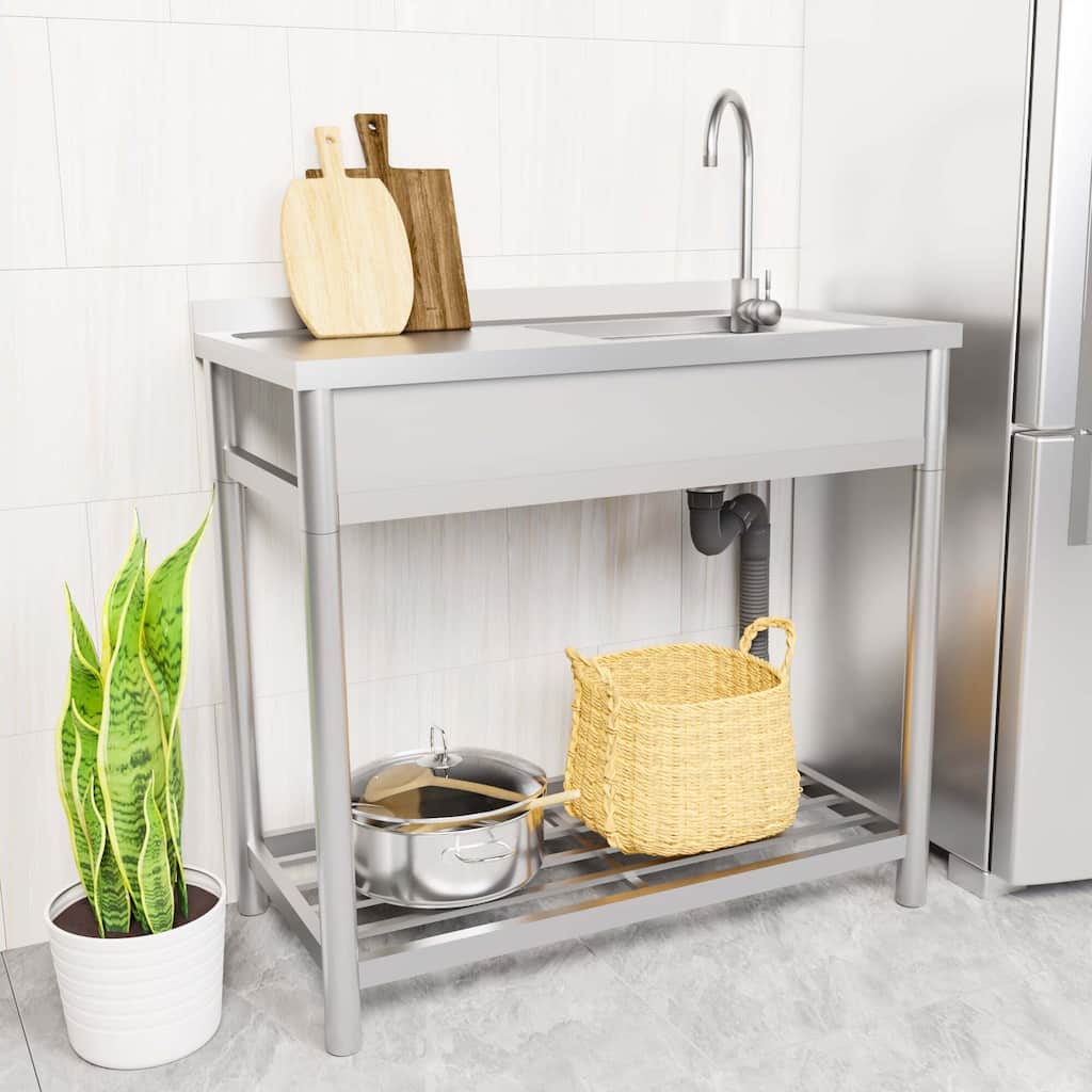Stainless Steel Single-basin Free Standing Utility Sink Wiht Faucet