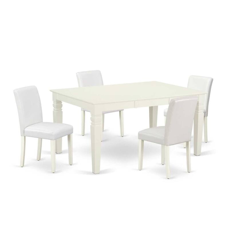 Kitchen Table Set 5pc Rectangle 42x60 Inch Dining Table w/ Chairs Linen White Legs