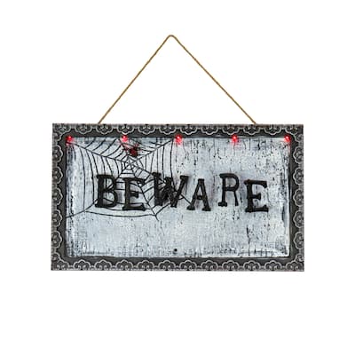 National Tree Company Pre Lit Animated Hanging Door Sign, White, Sound Activated, LED Lights, Battery Operated, 18 Inches