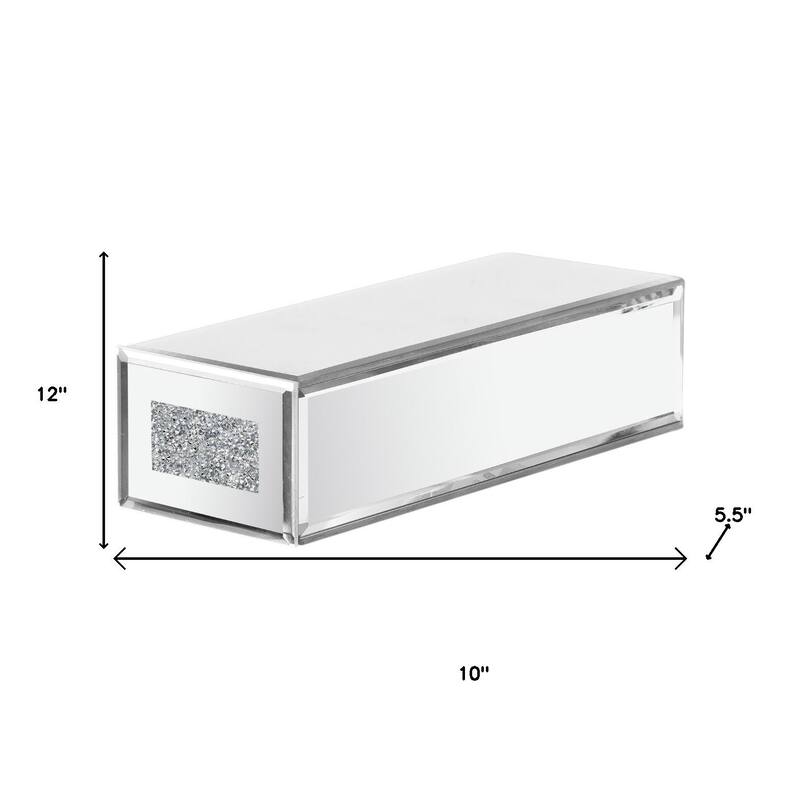 HomeRoots Set Of Four Silver Mirrored Glass And Faux Crystal Wall Mounted Floating Shelves - 1.97 in. x 2.95 in. x 7.87 in.