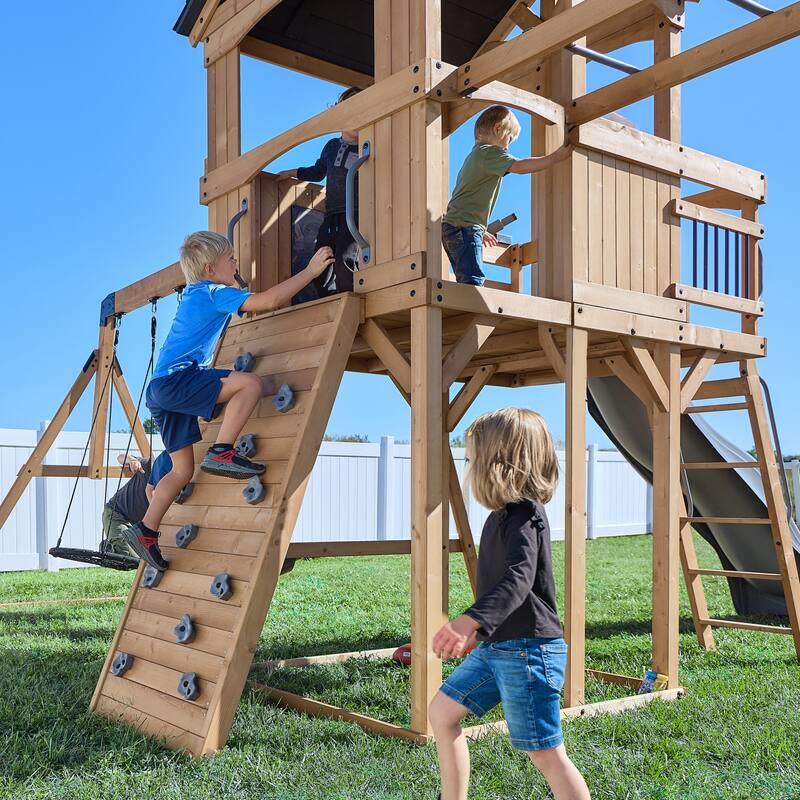 Backyard Discovery Dover Bay Spruce Swing Set, Slide, Monkey Bars
