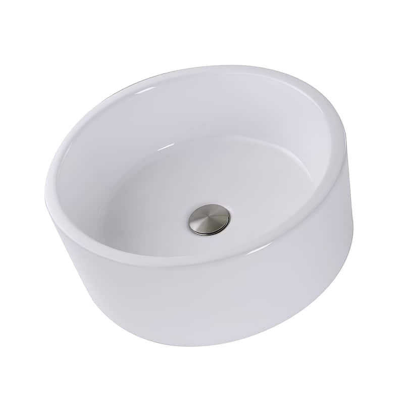 Highpoint Collection White 16-inch Round Ceramic Bathroom Vessel Sink