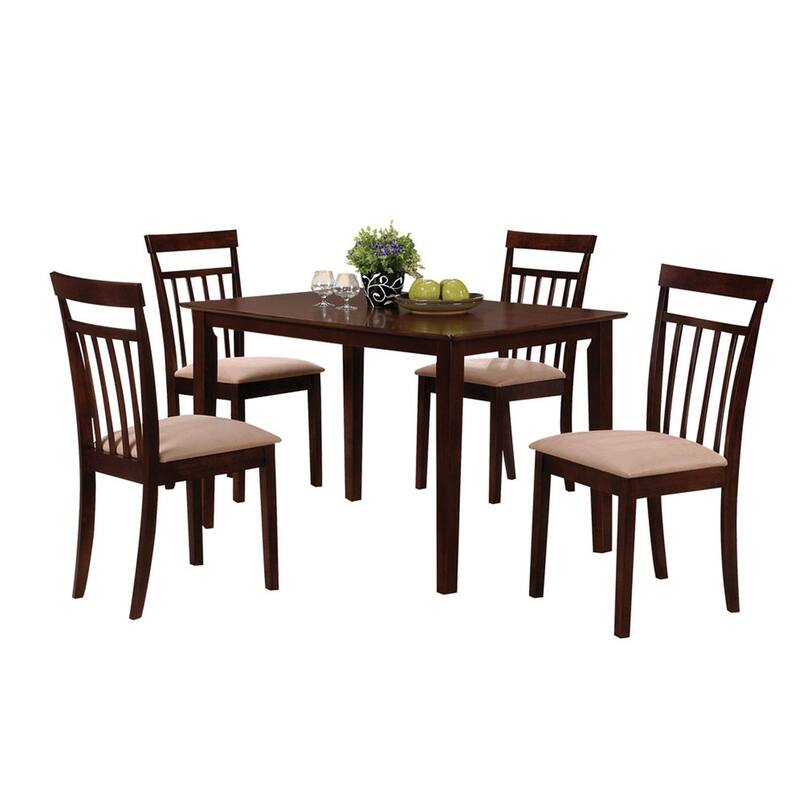 5 Piece Dining Set in Espresso and Beige Finish - Espresso and Beige
