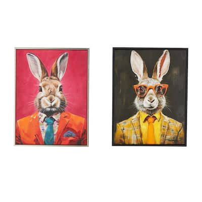Canvas Rabbit Business Framed Wall Art with Glasses and Handkerchief - Set of 2 Multi Colored - Roche River Decor