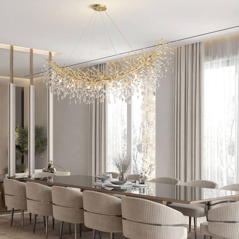 Modern Branch Crystal Linear Chandelier, 1100-1830mm Dining Pendant Light