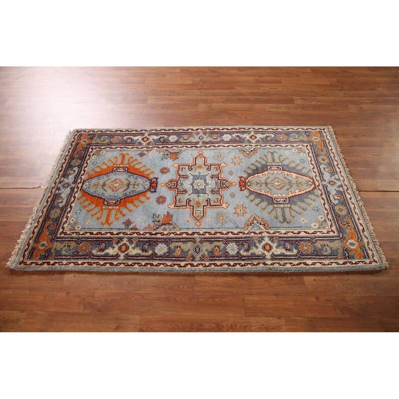 Light Blue Kazak Oriental Accent Rug Wool Carpet - 3'0"x 5'1"