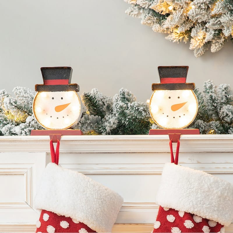 Glitzhome Christmas Marquee LED Star Snowman Tree Gingerbread Stocking Holders Mantel Ornament