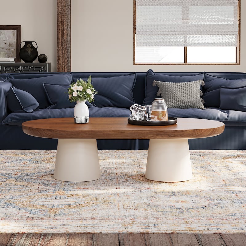 Brown Wood Coffee Table With 2 Legs