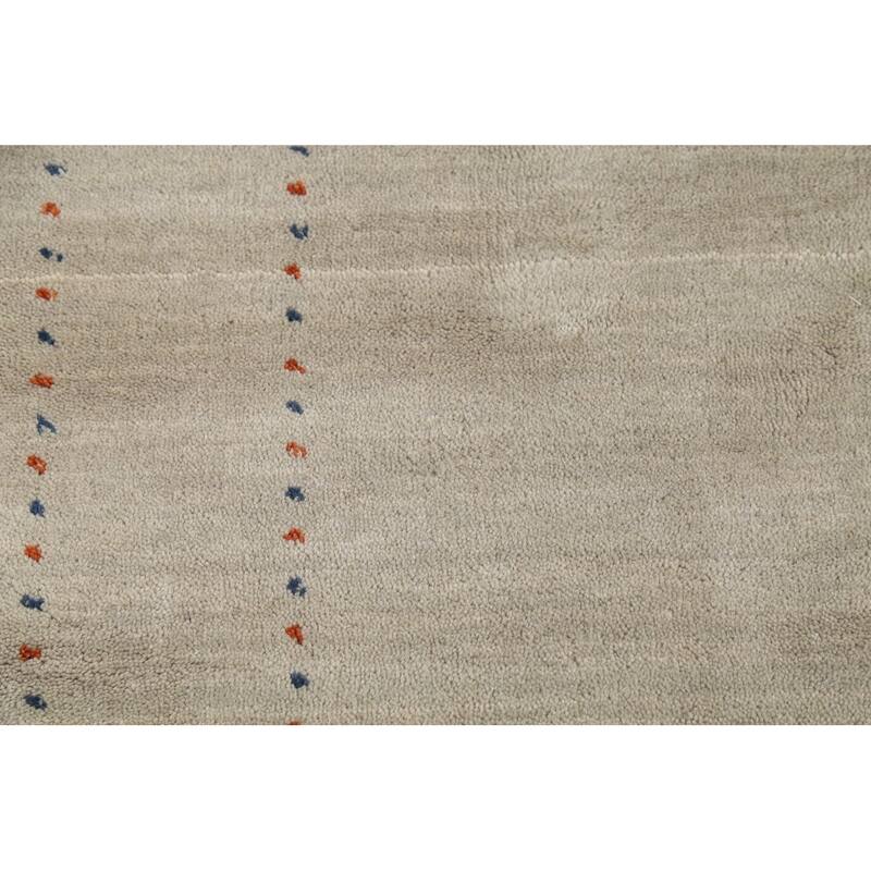 Beige Tribal Gabbeh Oriental Rug Hand-Knotted Wool Carpet - 5'4"x 7'10"