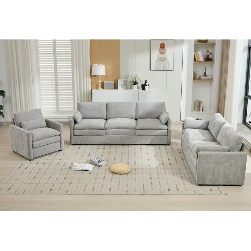 Living Room Cloud Plush Upholstered Sofa with Double Cushion - Light Grey - 6 Seat