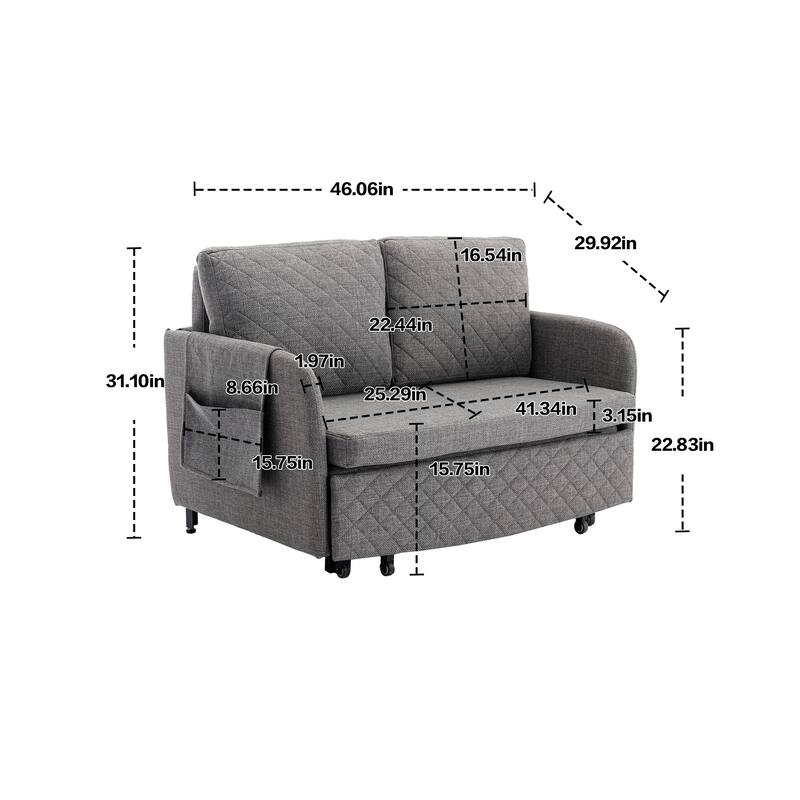Modern Velvet Loveseat Couch with Pull Out Bed