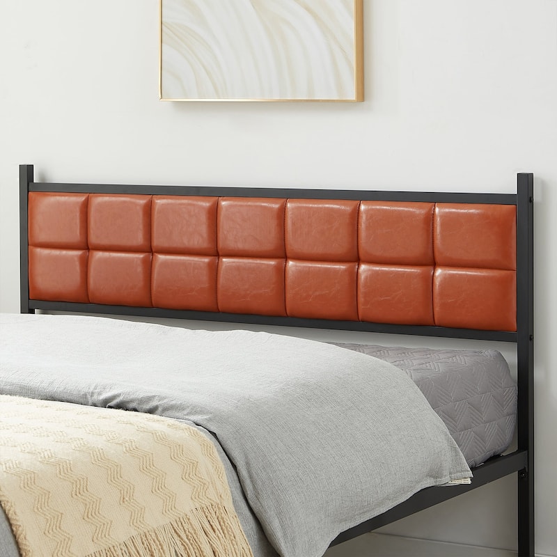 VECELO Faux Leather Tufted Bed, Metal Frame Bed Frame