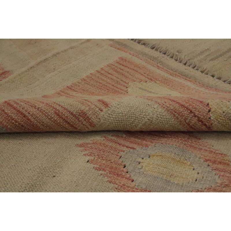 Hand Woven Oriental 100% Wool Carpet Southwestern Tribal Beige & Ivories Kilim Area Rug - 6' 7'' X 4' 9''
