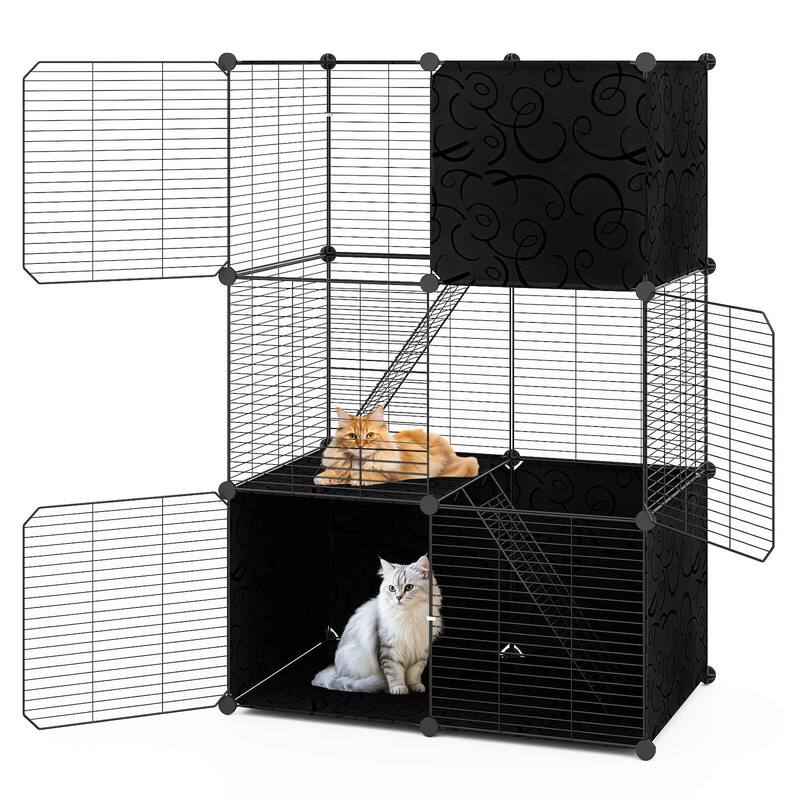 Costway 3-Tier Indoor Metal Wire Kitten Enclosure with 2 Ramps, Pet - See Details - Black - See Details
