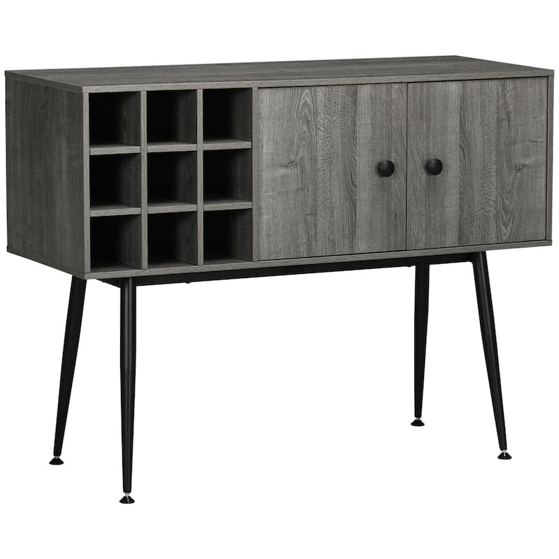 HOMCOM Buffet Cabinet, Sideboard Storage Cabinet with 9-Bottle Wine Rack and Adjustable Shelf for Home Bar, Distressed Grey
