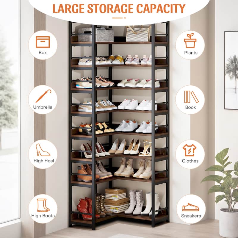 9-Tier Corner Shoe Rack, Freestanding Shoe Storage Shelf