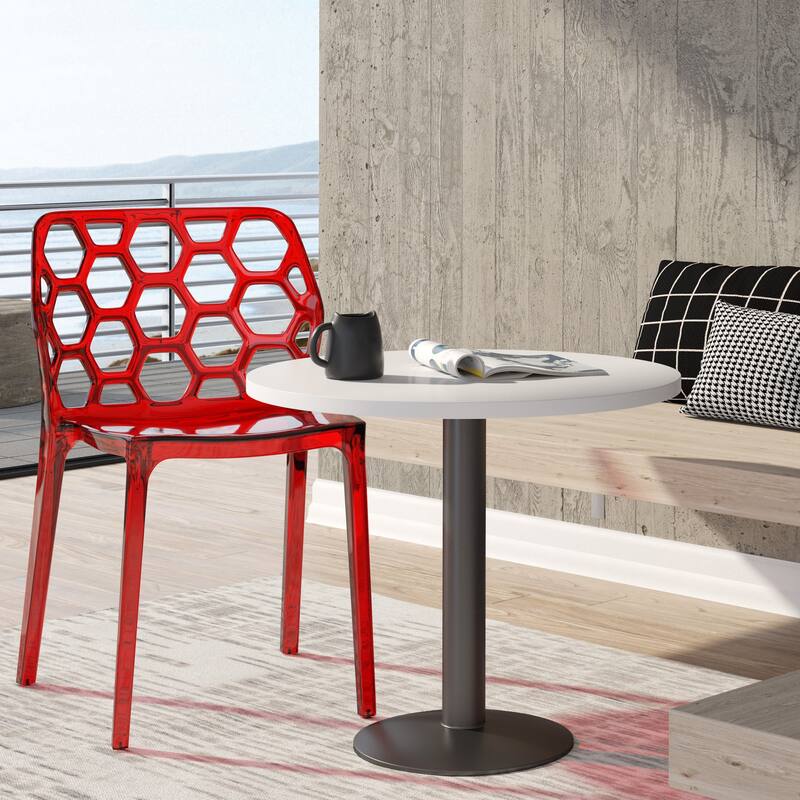 Stackable Acrylic Dining Chair with Honeycomb Open Back Design Accent Side Chair