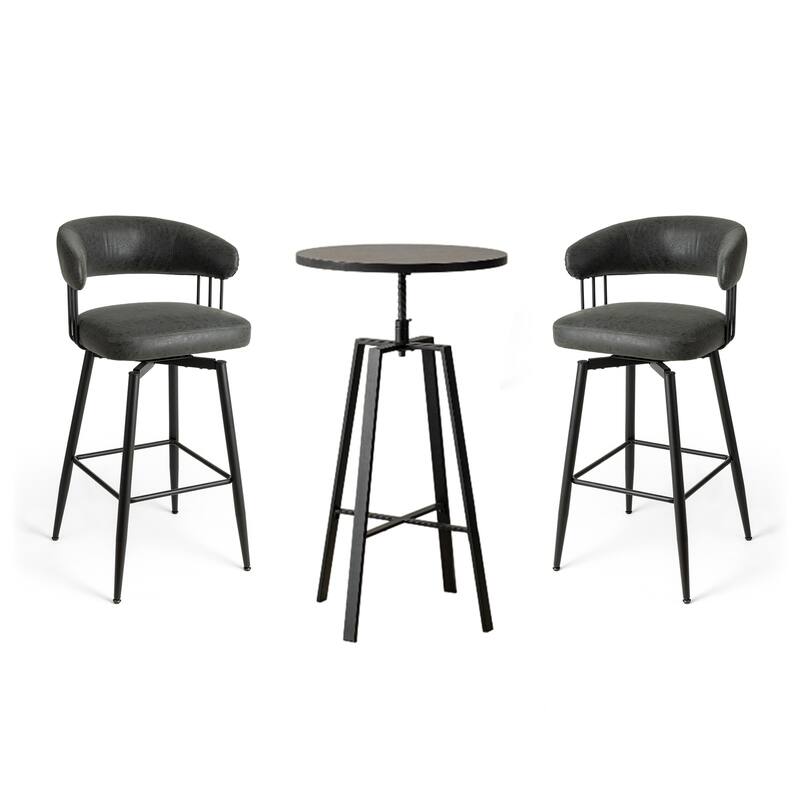 Glitzhome Modern 3-Piece Wooden Swivel Bar Stools & Height Adjustable Pub Table Set