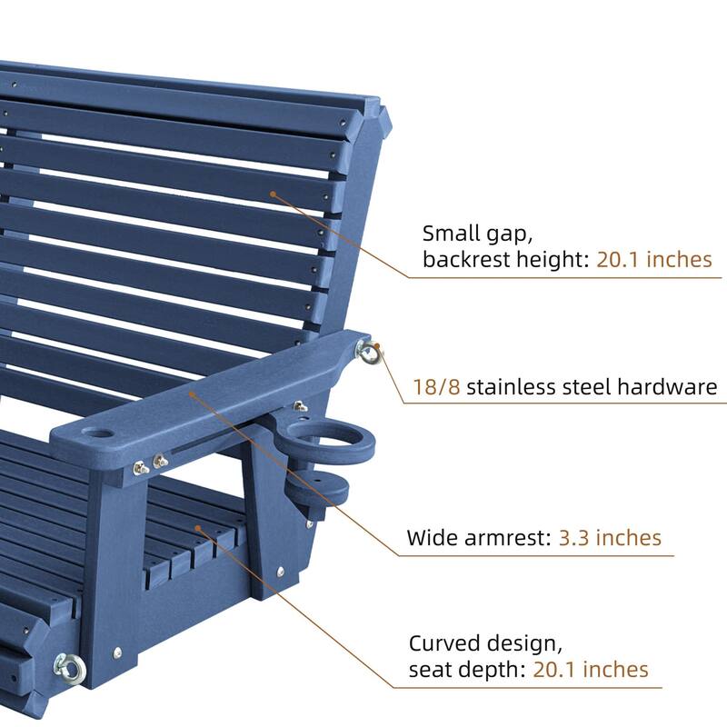 Fortune Candy HDPE Outdoor Porch Swing 2-Person with 18/8 Stainless Steel Bolts