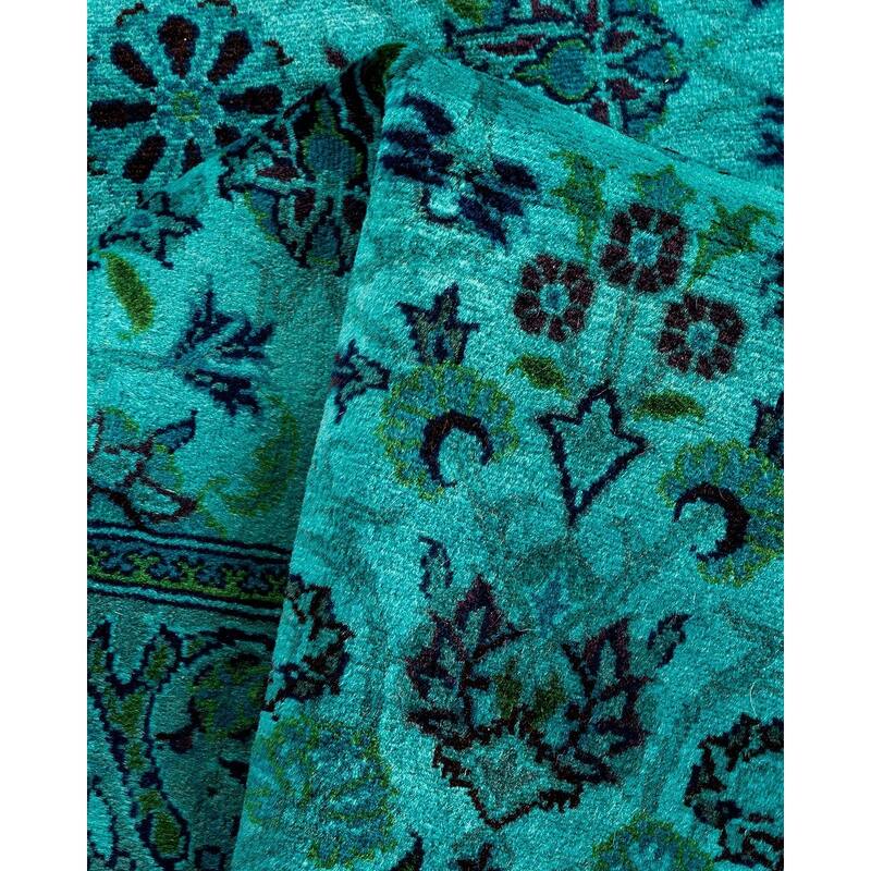 Overton Hand Knotted Wool Vintage Inspired Modern Contemporary Overdyed Blue Runner Rug - 2' 7" x 10' 4"