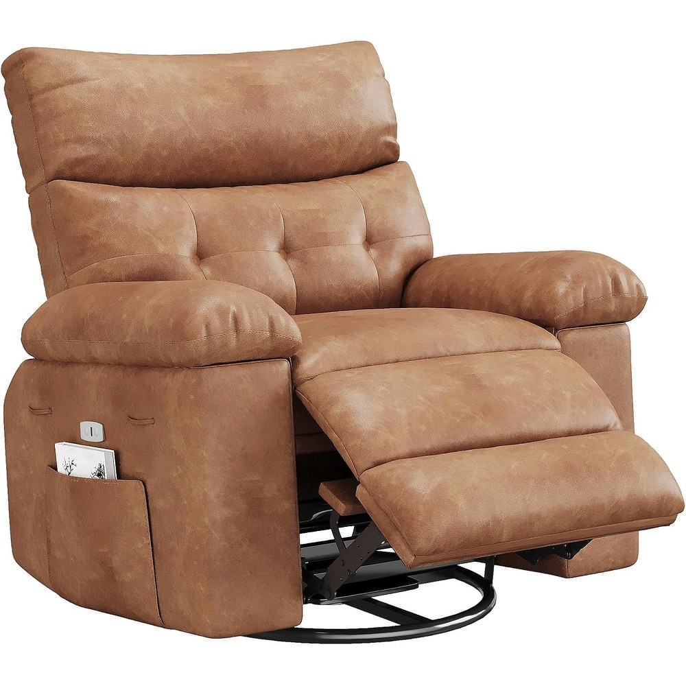 Oversized Lazy Recliner Chair, 360° Swivel, Manual Recline 135°, PU Faux Leather, Metal Frame, Side Pocket