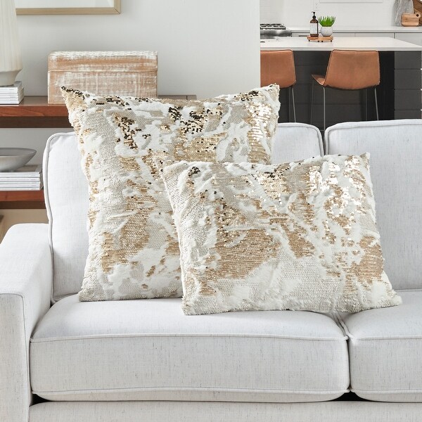 Mina Victory Mermaid Glam Sequin Faux-Fur Throw Pillow