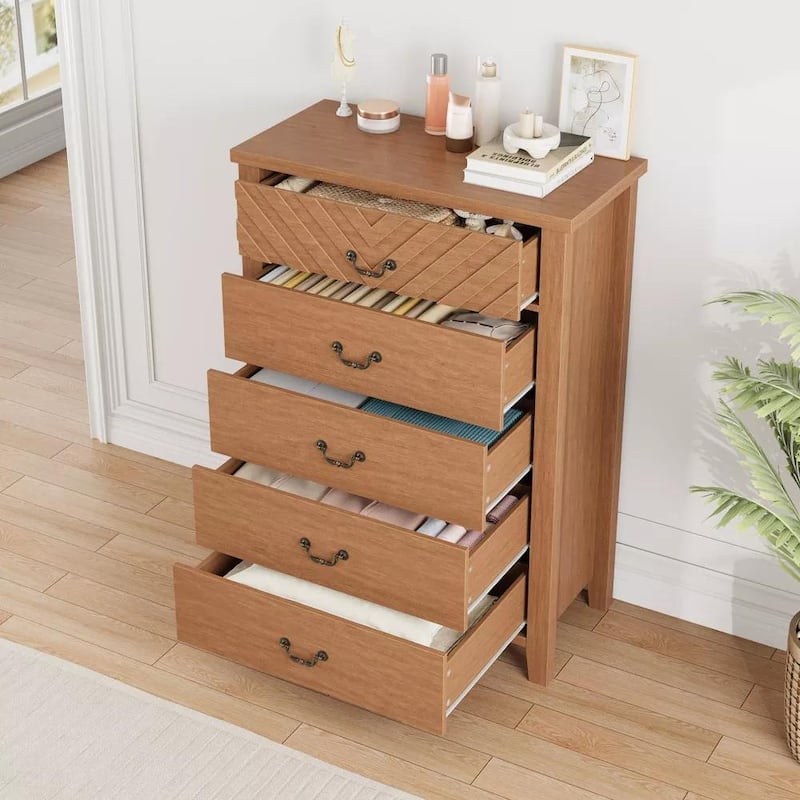 Farmhouse 5-Drawer Dresser for Bedroom, Freestanding Vertical Wooden Storage Chest