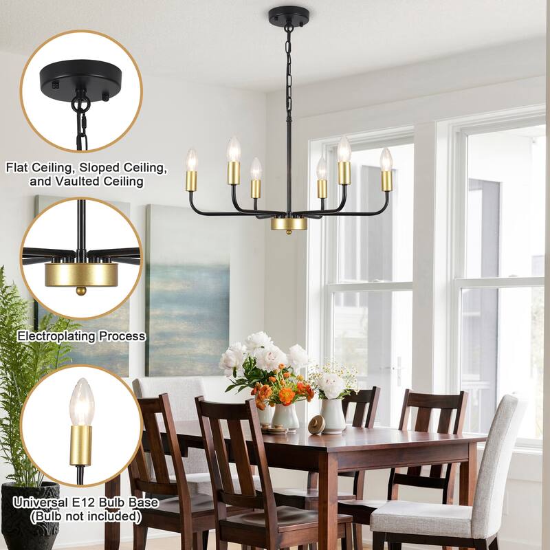 6-Light Rustic Modern Candlestick Hanging Linear Chandelier Lighting for Dining Room Kitchen Island
