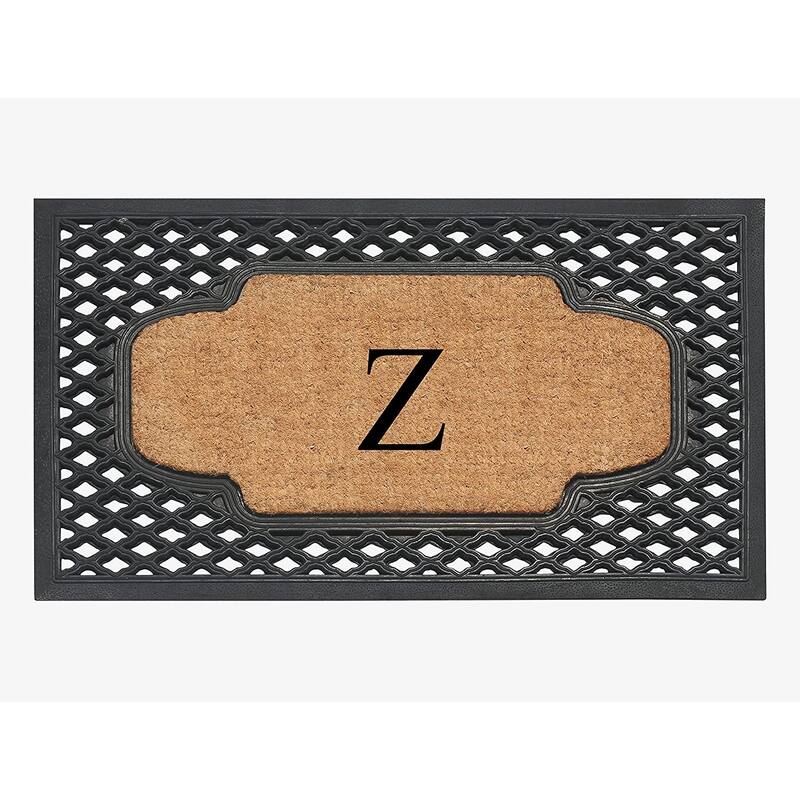A1HC Mesh Border Rubber and Coir Large Heavy-Duty Outdoor Monogrammed Doormat, 23"X38" Black - Z - Black
