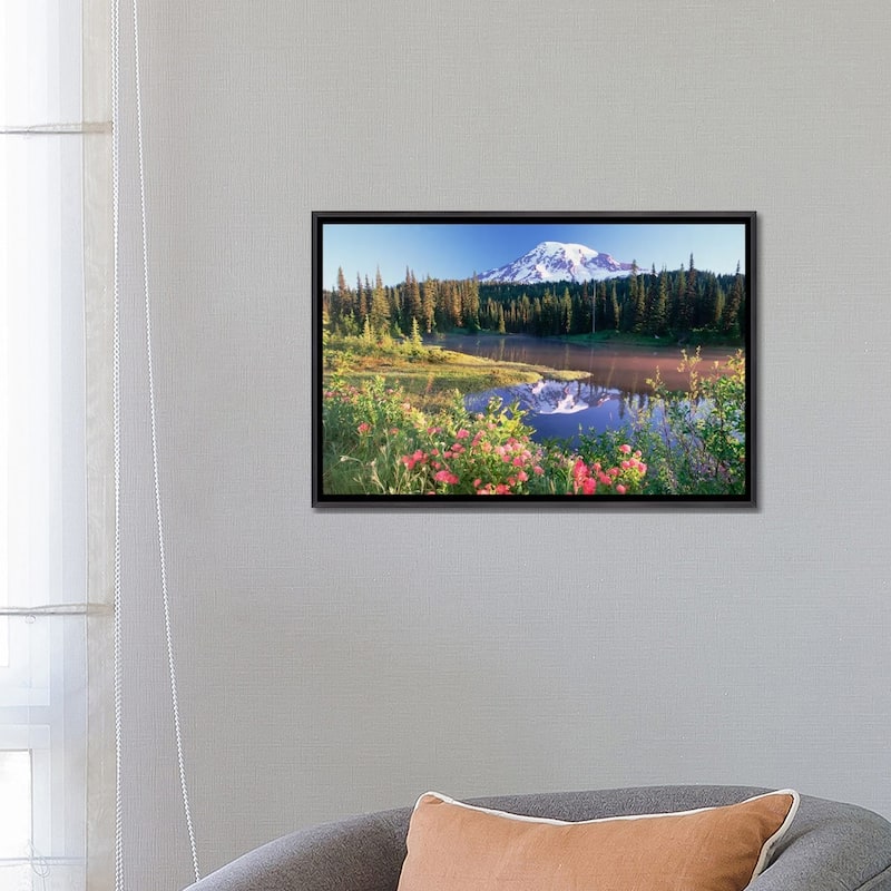 iCanvas "Mt Rainier And Wildflowers At Reflection Lake, Mt Rainier National Park, Washington" by Tim Fitzharris Framed