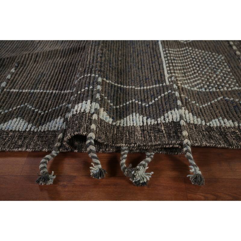Striped Brown Moroccan Area Rug Handmade Wool Carpet - 8'10"x 12'7"
