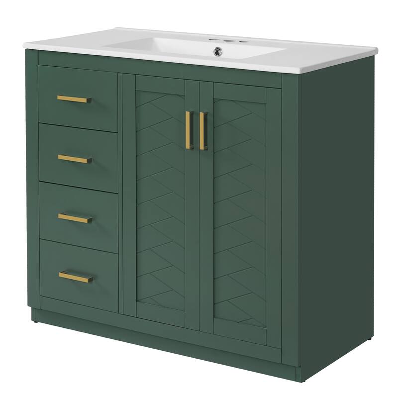 GDFStudio - Montclair Modern Freestanding Bathroom Vanity with Ceramic Sink and 3 Storage Drawers & Soft Closing Doors - 36'W