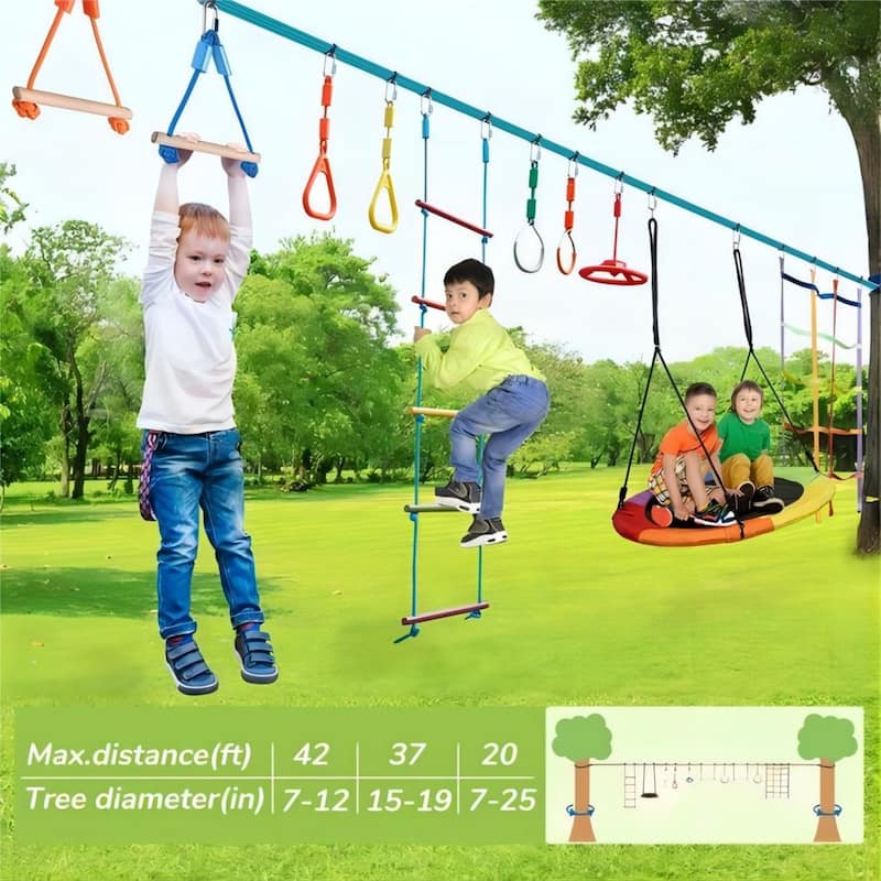 50FT Ninja Warrior Obstacle Course for Kids with Swing Outdoor Playset Backyard