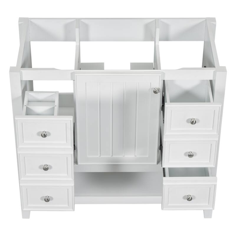 36" Blue Bathroom Vanity Cabinet, Three Drawers, One Cabinet, Open Shelf, Freestanding Design
