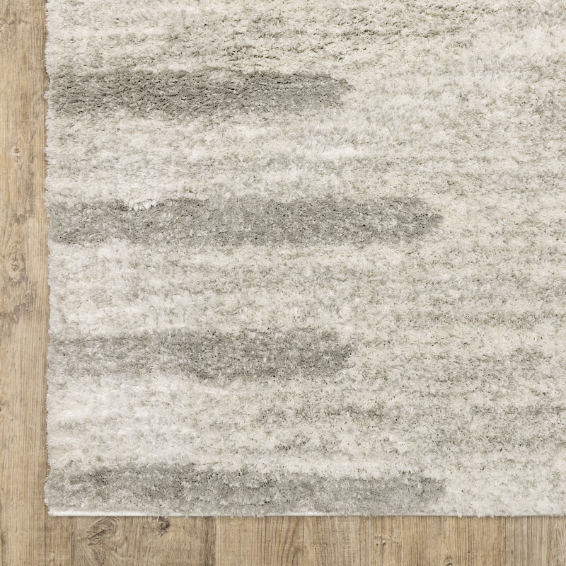 Style Haven Valentina Striped Edge Ivory/ Grey Shag Rug