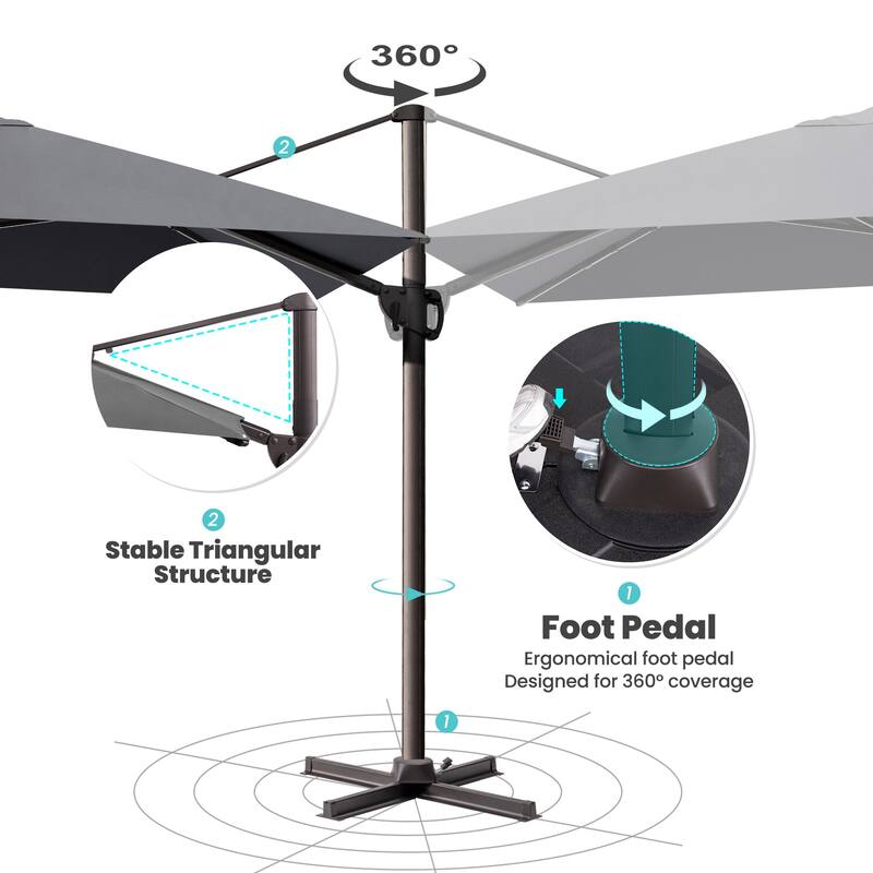 9 FT x 11.5 FT Outdoor Patio Cantilever-Offset Umbrella with 4-Piece Fillable Weighted Base