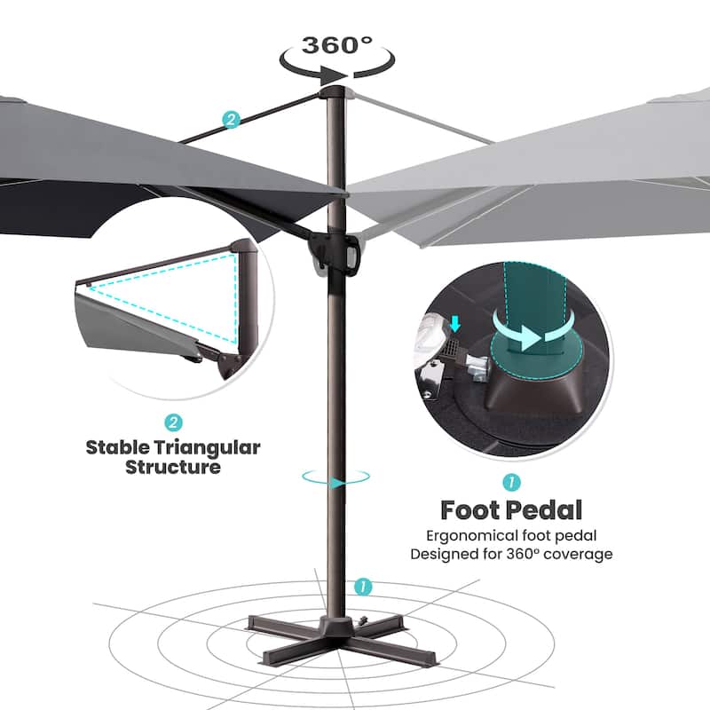 9 x 12 ft Outdoor Shade Parasol Patio Cantilever Offset Umbrella, No Base