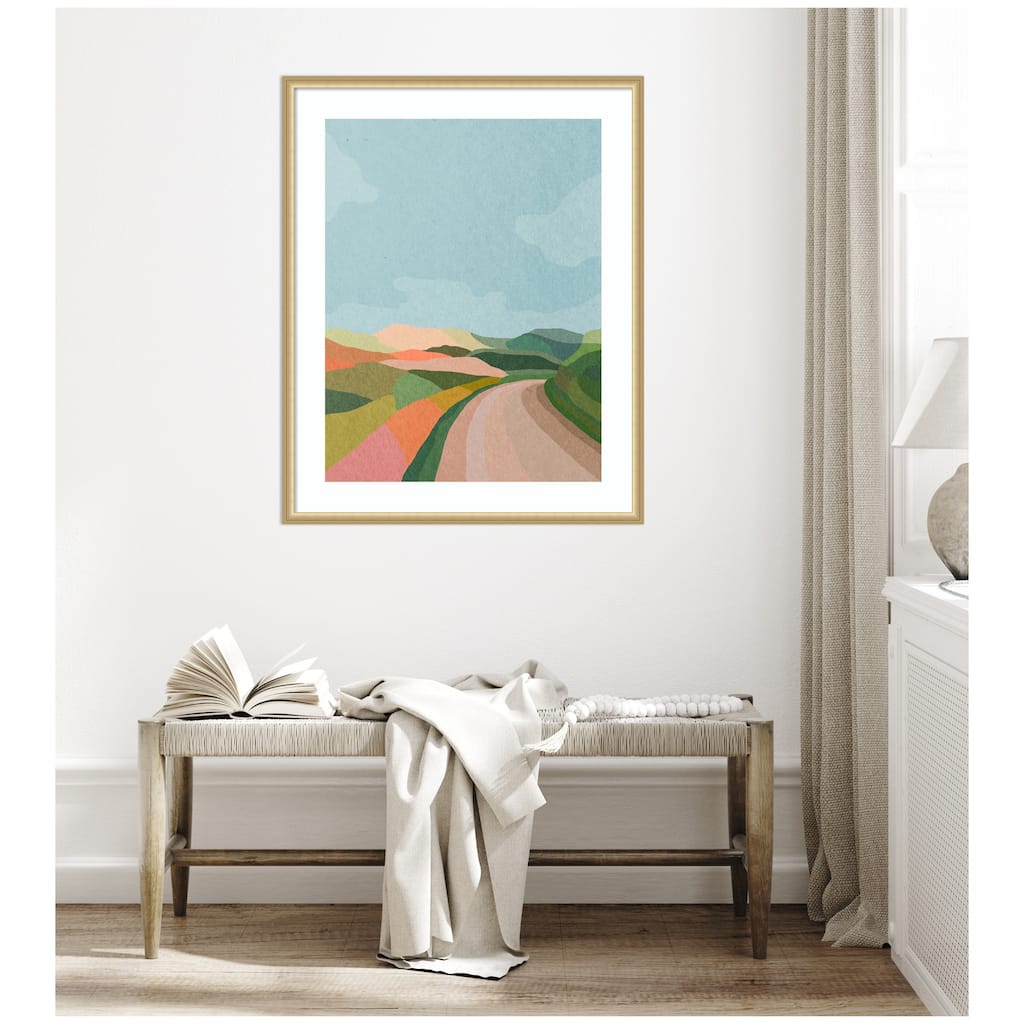 Kate and Laurel Framed Art Beautiful Landscape with Road by July Art Prints