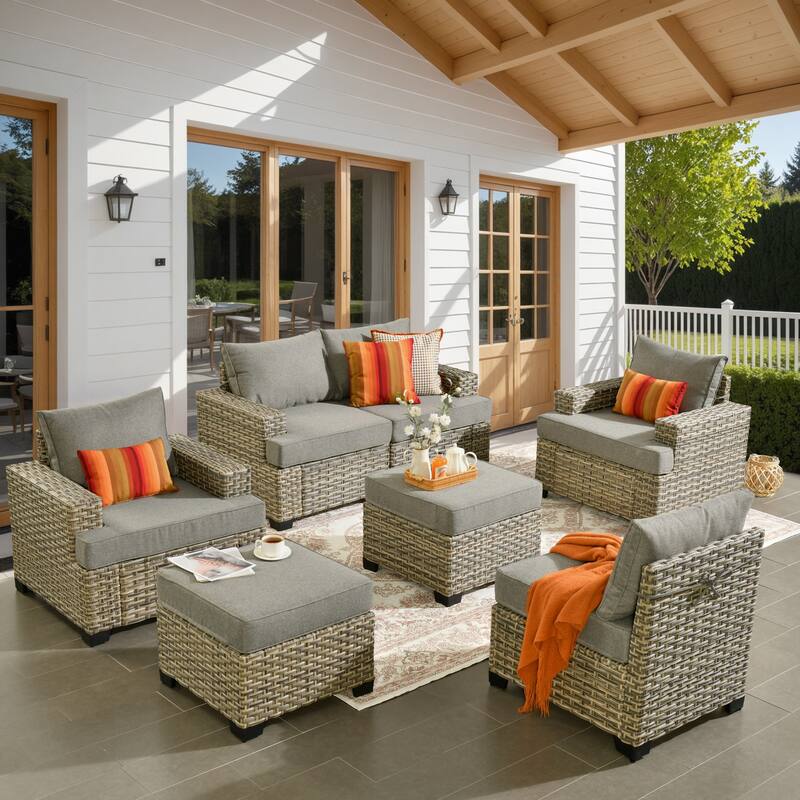 HOOOWOOO 7-piece Patio Furniture Conversation Set with Cushion - Dark Grey