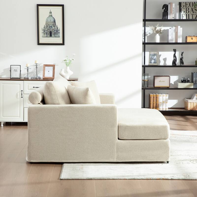 56.3"W Modern Chenille linen Loveseat Sofa,Sofa Bed with Pillows&Metal Legs