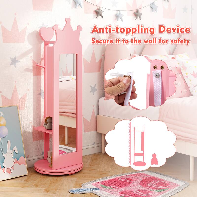 Gymax Kids Vanity Set Princess Makeup Dressing Table &Chair Set w/