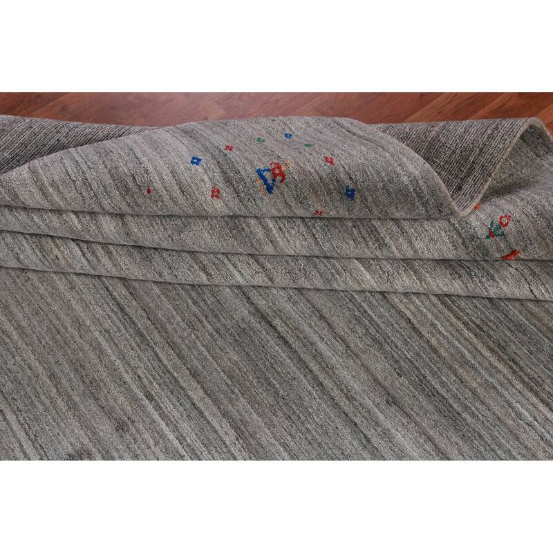 Hand Knotted Oriental 100% Wool Carpet Tribal Stripe Greys & Charcoal Gabbeh Area Rug - 12' 0'' X 9' 0''