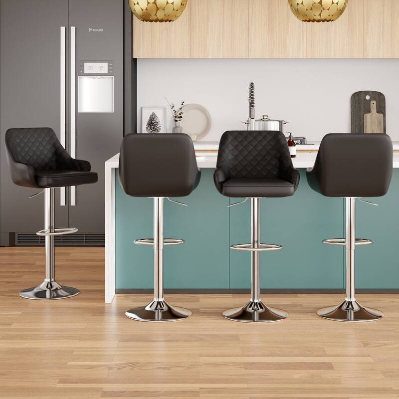 Javlergo 4-Pack Adjustable Bar Stools 24.4" to 32.7" Height Range with Footrest & Diamond Quilted Half-Back Counter Stools Set