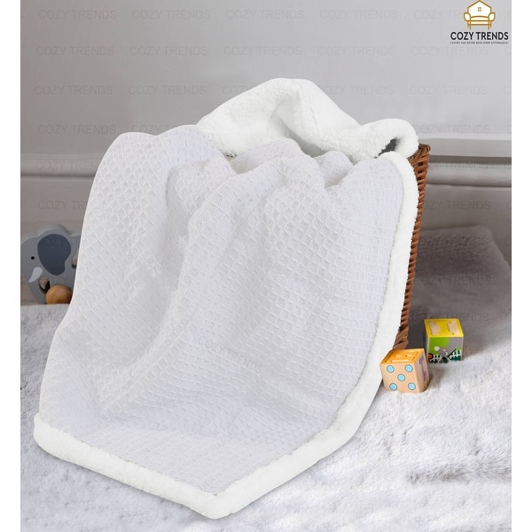 dimension image slide 3 of 5, Luxurious Cotton Unisex Baby Blanket Waffle Weave with Sherpa Backing Soft Cozy 30''x40'' Receiving Crib Stroller Nap Blanket