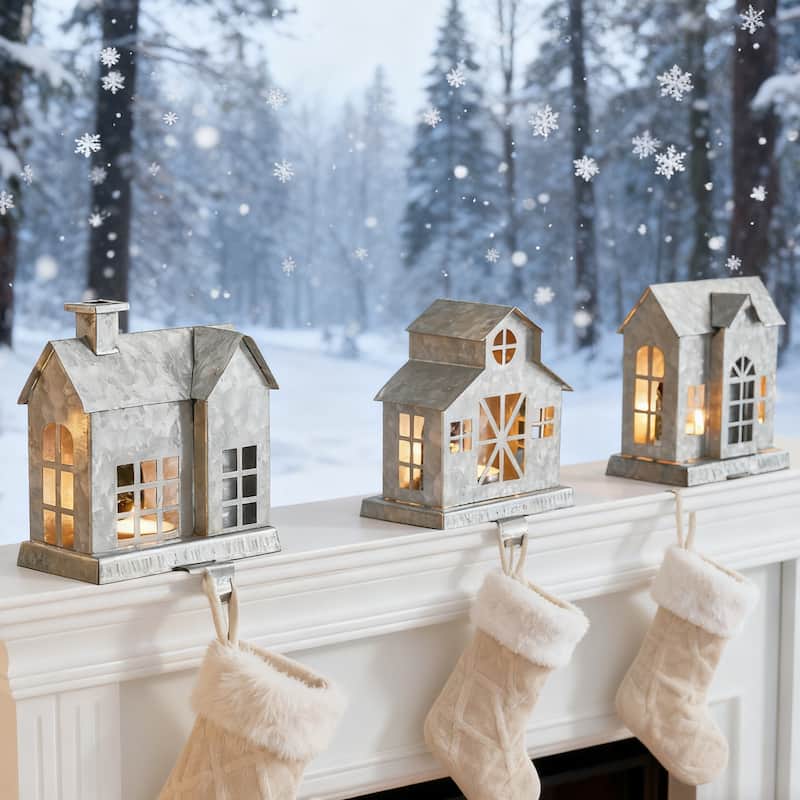 3-Piece Galvanized House Stocking Holders Xmas Hanging Hooks Mantel Ornament by Glitzhome